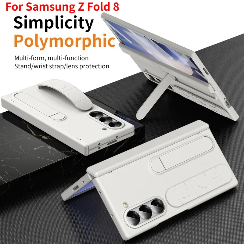 Business Anti-lost Wristband Hidden Stand Fold Phone Case for Samsung Galaxy Z Fold 8 7 6 5 4 3 Screen Protect Anti-drop Cover