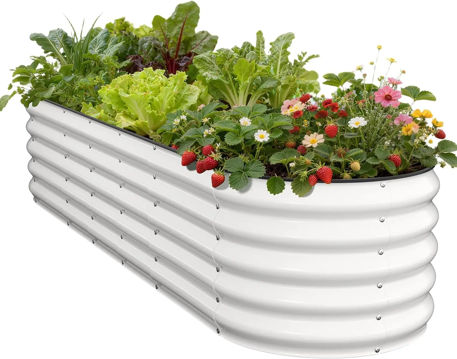 

8x2x1.5 FT Round Metal Raised Garden Bed with Open Bottom, Rust-Resistant Steel Planter Box for Vegetables Herbs Flowers