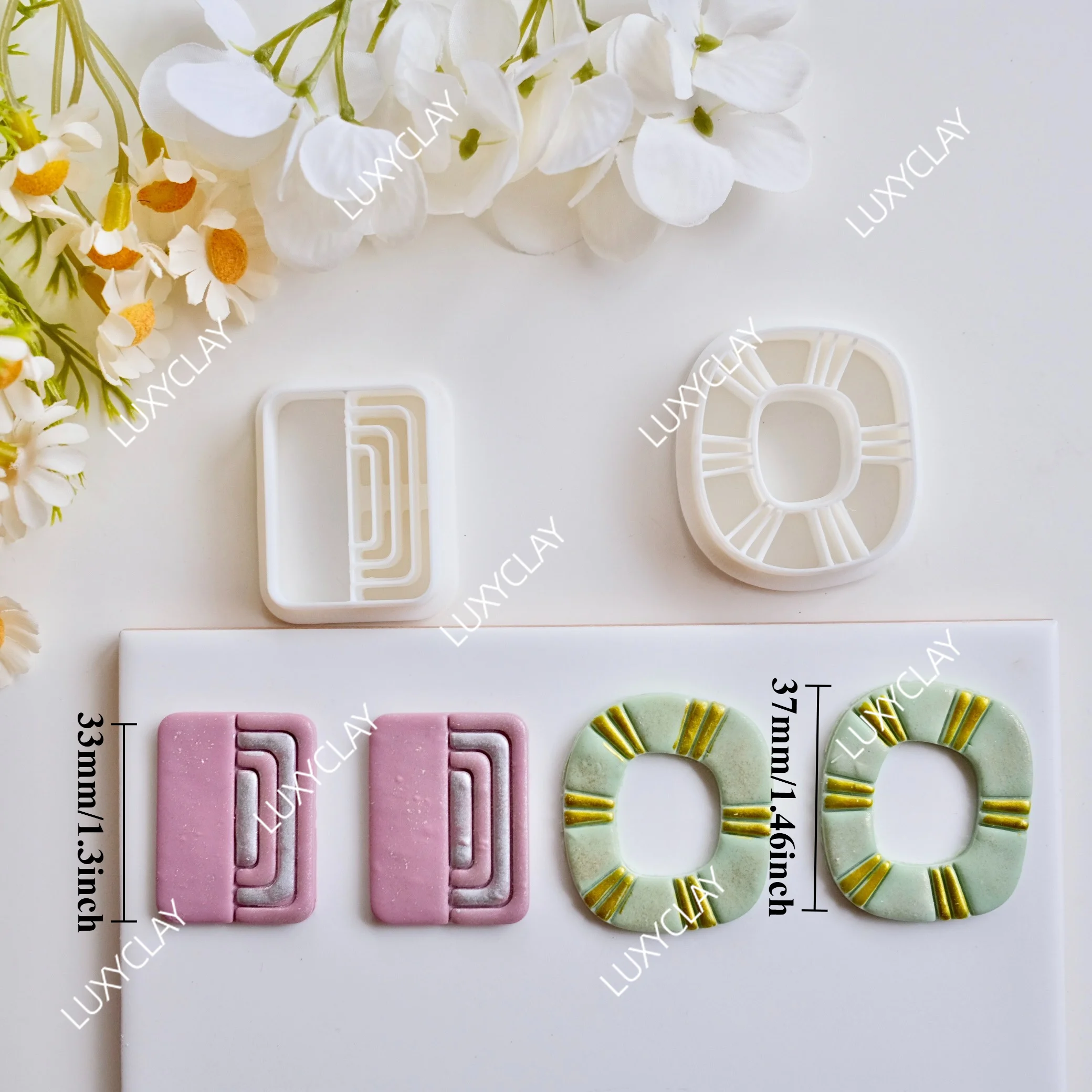 2pcs/set Striped Rectangle Shape Polymer Clay Earring Cutters, Textured Circle Donut Clay Cutters for Pendant Jewelry Making