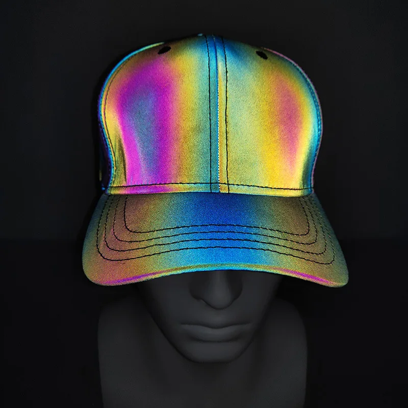 

Colorful Reflective Baseball Cap Men Women Night Rainbow Reflect Sports Jogging Caps Fashion Hip Hop Harajuku Hats Unisex Gorras