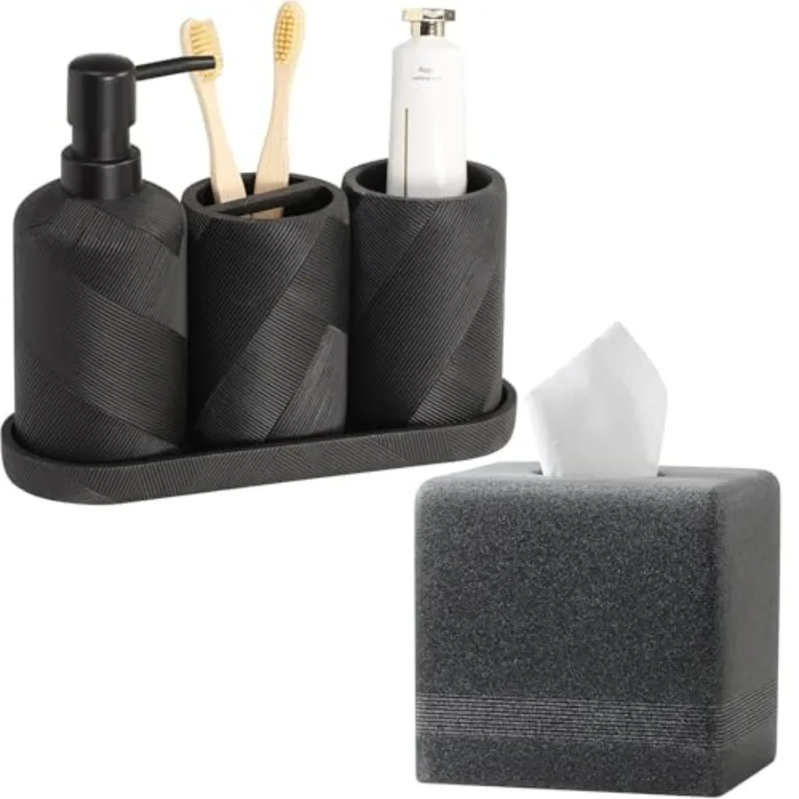 مجموعة اكسسوارات الحمام، 5 قطع كونترتوب منظم الحمام، موزع الصابون وحامل فرشاة الأسنان، كوب غسول الفم، مجموعة صينية، Va
