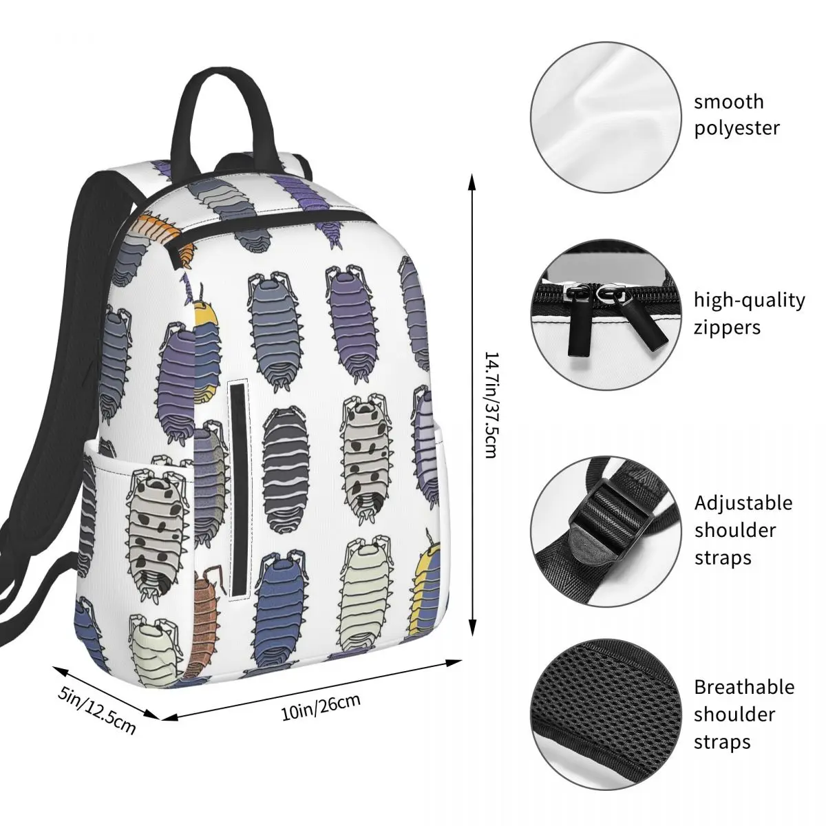 Isopods Insect Animal Pattern (10) Backpack Student BookBag Boys Girls School Bag Laptop Shoulder Bags Men Women