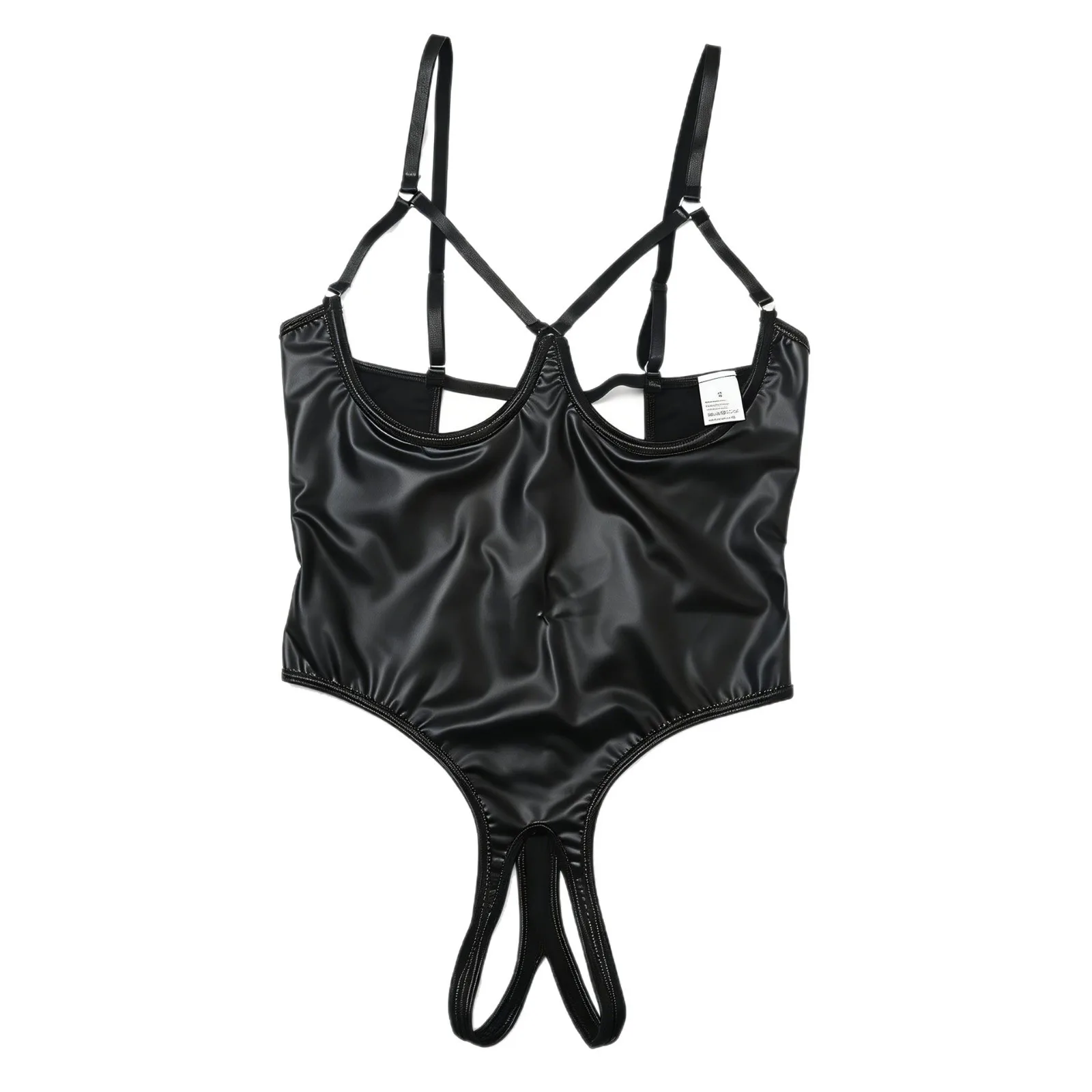 

Sexy PU Leather Bodysuit Open Cup Lingerie Crotchless Exposed Breast Strappy Back Open Crotch Teddy Fetish Bondage Costume Women