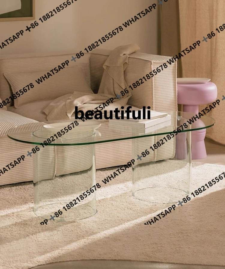 Mocha glass coffee table modern simple small apartment living room home oval wabi-sabi style