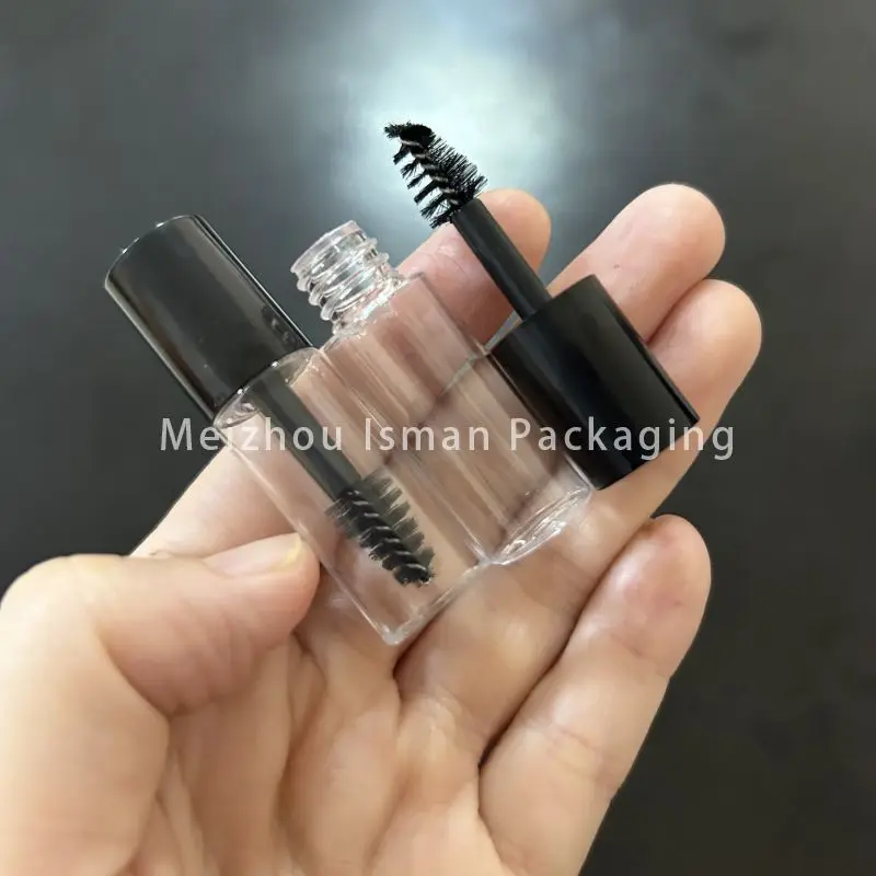 

50Pcs New Style Design Refillable Mini Lip Gloss Container 3ml Clear Sample Mascara Tubes Packaging Bottles With Black Lid