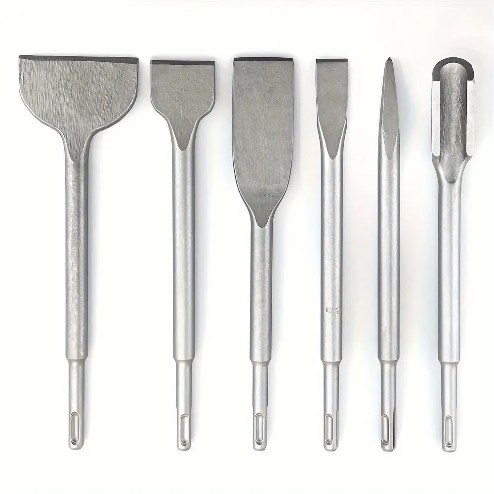 

6-piece carbide chisel set with SDS Plus handle - sheet design, precision cutting, tile slotting and peeling - Durable 40Cr stee