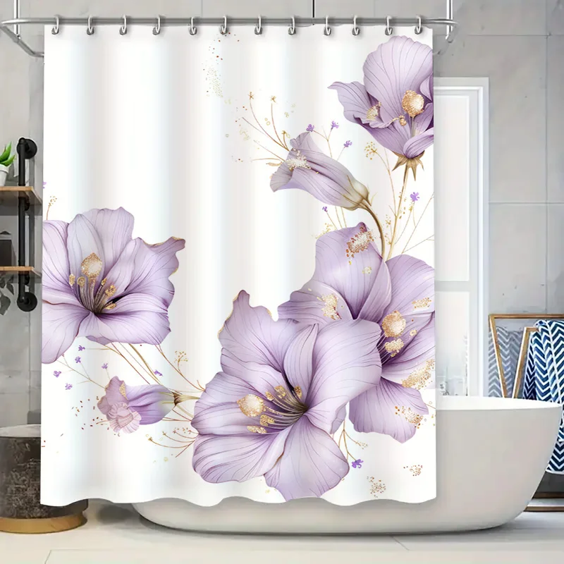 Cortina de chuveiro floral decoração do banheiro branco à prova dwaterproof água impressão flor tapete banho forro do chuveiro decoração do banheiro tamanho personalizado disponível