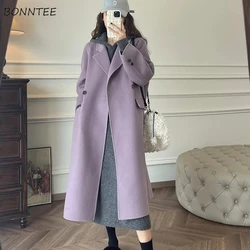 Baggy Wool Coats Women Autumn Winter Double Breasted Keep Warm Pockets Korean Style Trendy Daily Simple Windbreak Tender Blends