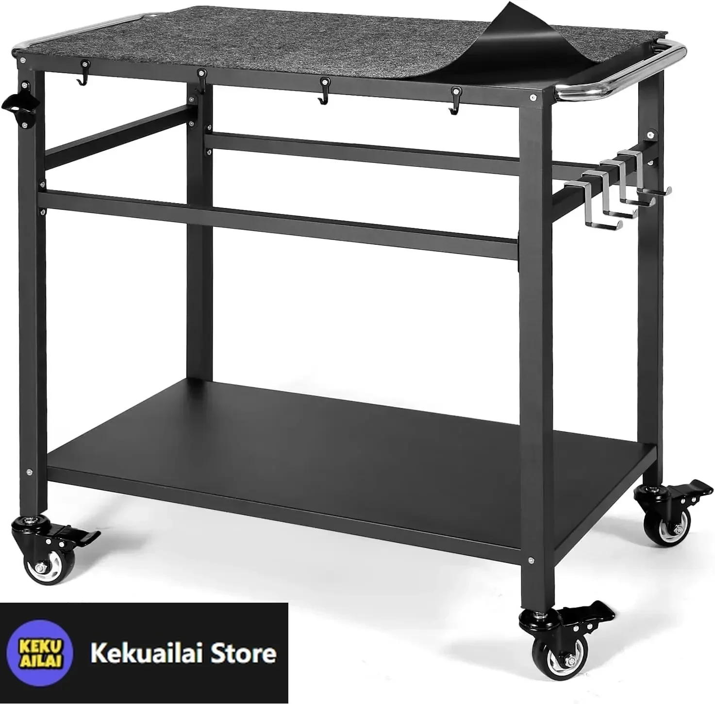 

Outdoor Grill Table with Storage for Patio,Double-Shelf Movable Kitchen Cart Island Table on Wheels with Grill Mats,20" x 32"
