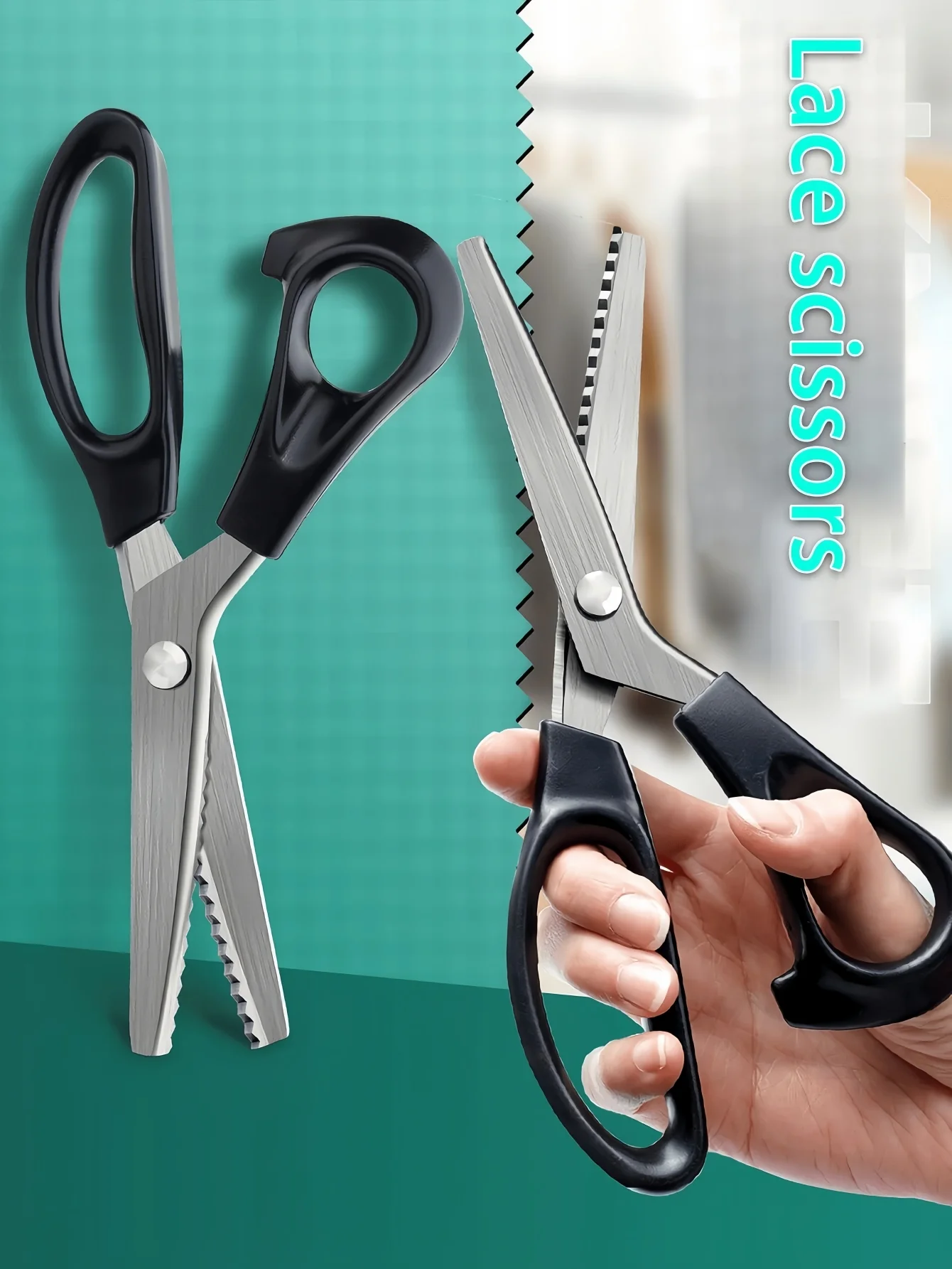 1 pieza, tijeras, diente Triangular de acero inoxidable negro, tela de encaje, manualidades, tijeras de corte a medida con cremallera, tijeras de costura