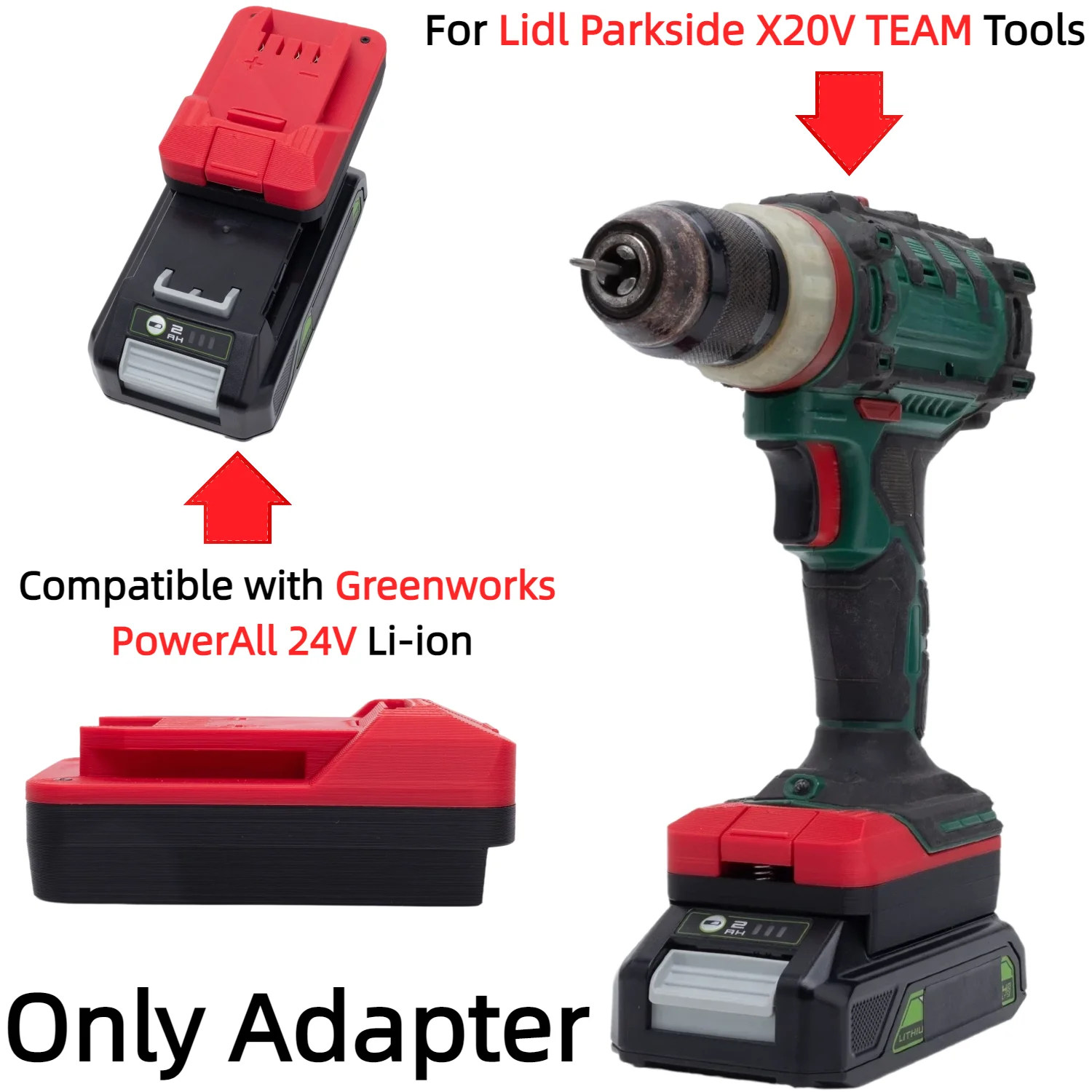Battery Adapter/Converter for Greenworks PowerAll 24V Series Battery To Lidl Parkside X20V TEAM Cordless Tools(Only Adapter)