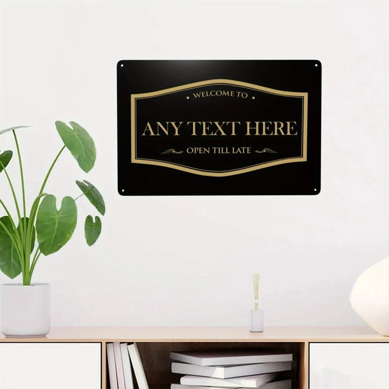 CIFbuy Customizable 2D Flat Golden‑Black Bar Metal Sign, Personalized Text Plaque for Home Indoor Wall Decor