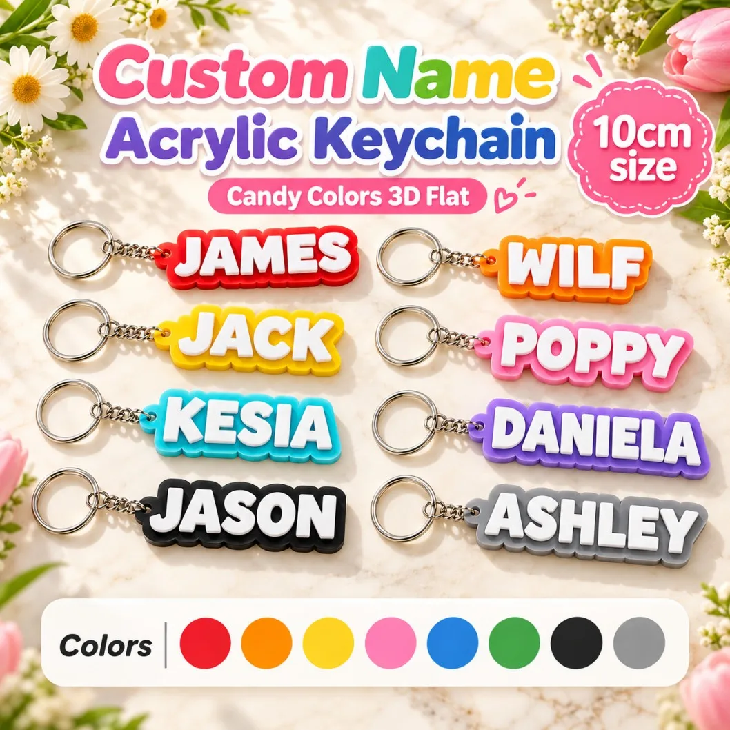 1PCS Custom Double Color Acrylic Name Keychain Personalized 2mm UV Printed Letter Key Ring Backpack Bag Tag Couple Kids Gift