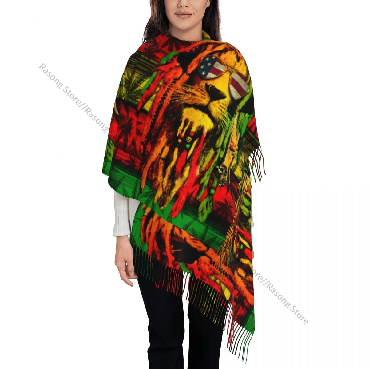 

Jamaica Lion Winter Scarf Shawls Wrap Women Men Warm Bufanda Tassel Scarves