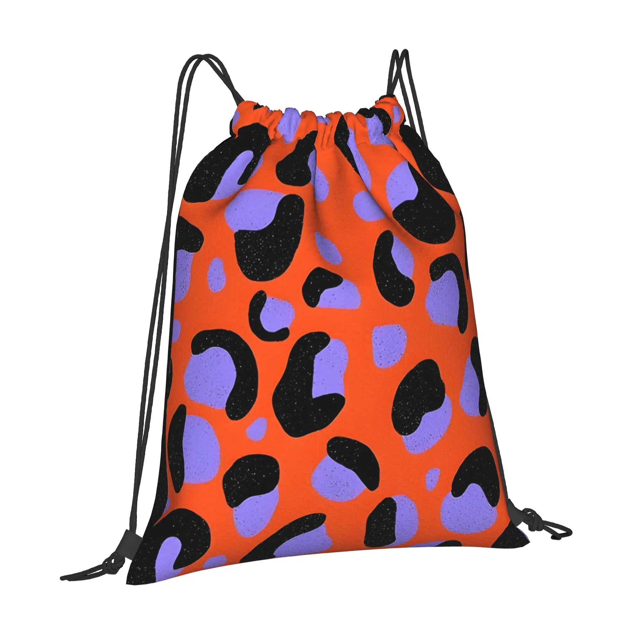 Red Leopard Leopard Print Portable Hiking Drawstring Backpack Riding Backpack Gym Clothes Drawstring Bags