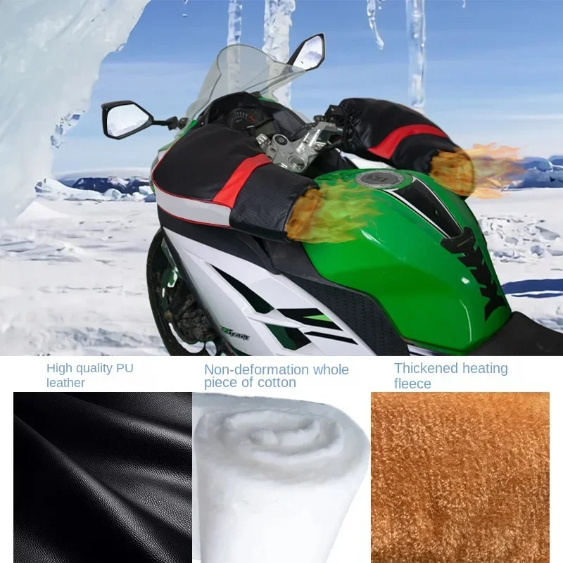 1 Pair Universal Motorcycle Gloves Bike Handle Bar Gloves Pu Leather Winter Warm Scooter Bike Windproof Handle Bar Protector image 2