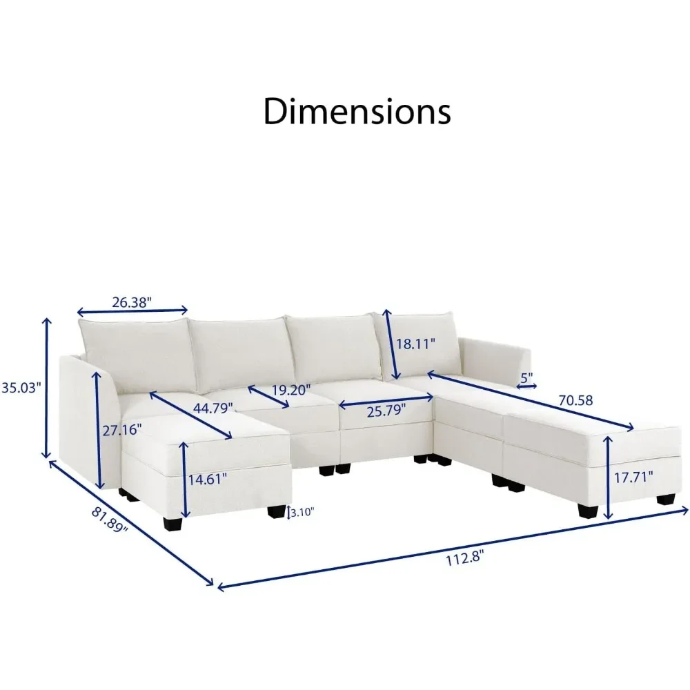 Elizabeth Modular Sectional Sofa Linen U Shaped Couch with Ottomans Convertible Sectional Couch 7-Seater Sofa with Storage Seat