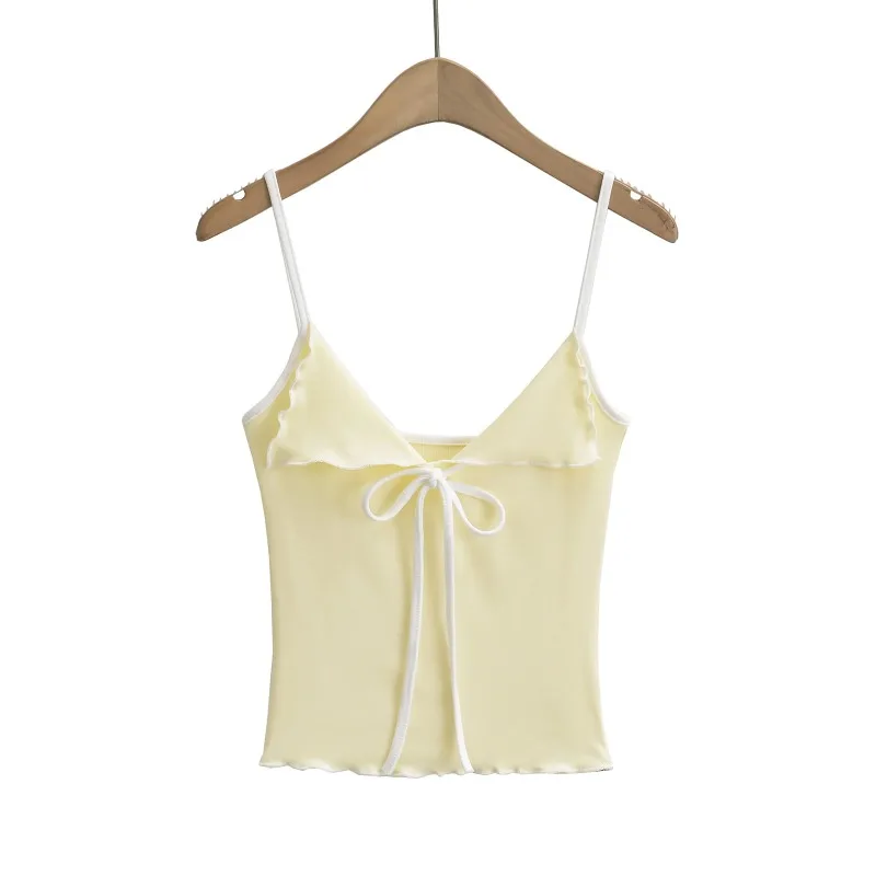 Bow Rope V-neck Sleeveless Women Tank Crop Vests Summer New Sexy Women's Sling