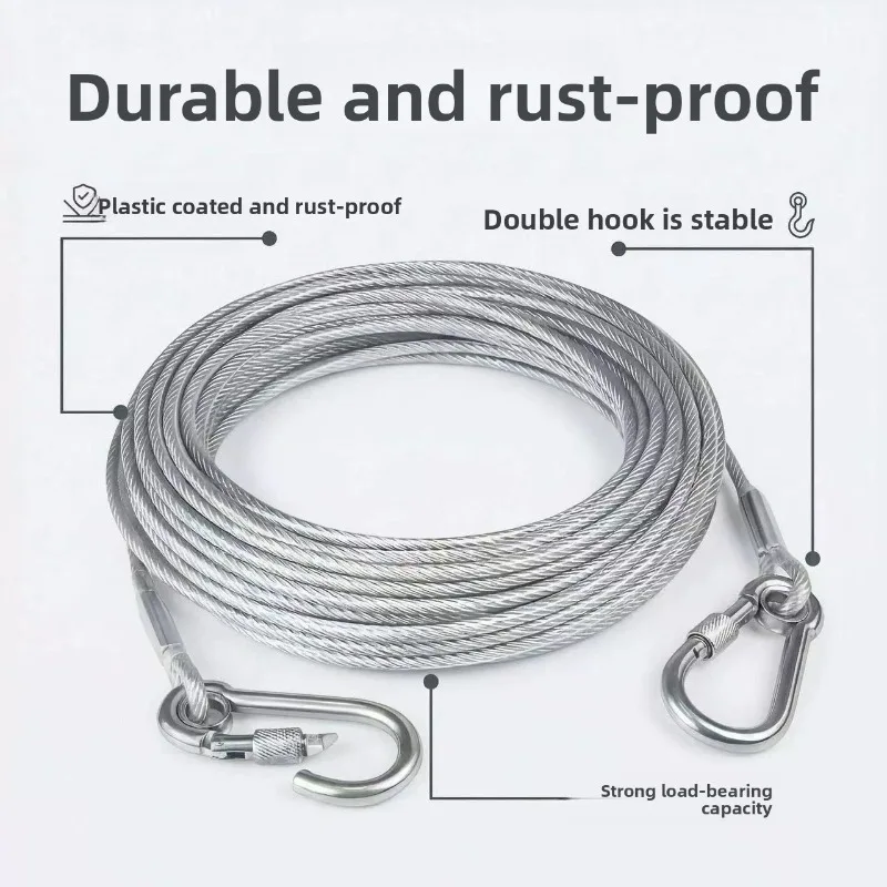 Extra Thick Long Coated Steel Wire Clothesline Dog Leash Pet Tether Rope Heavy Duty