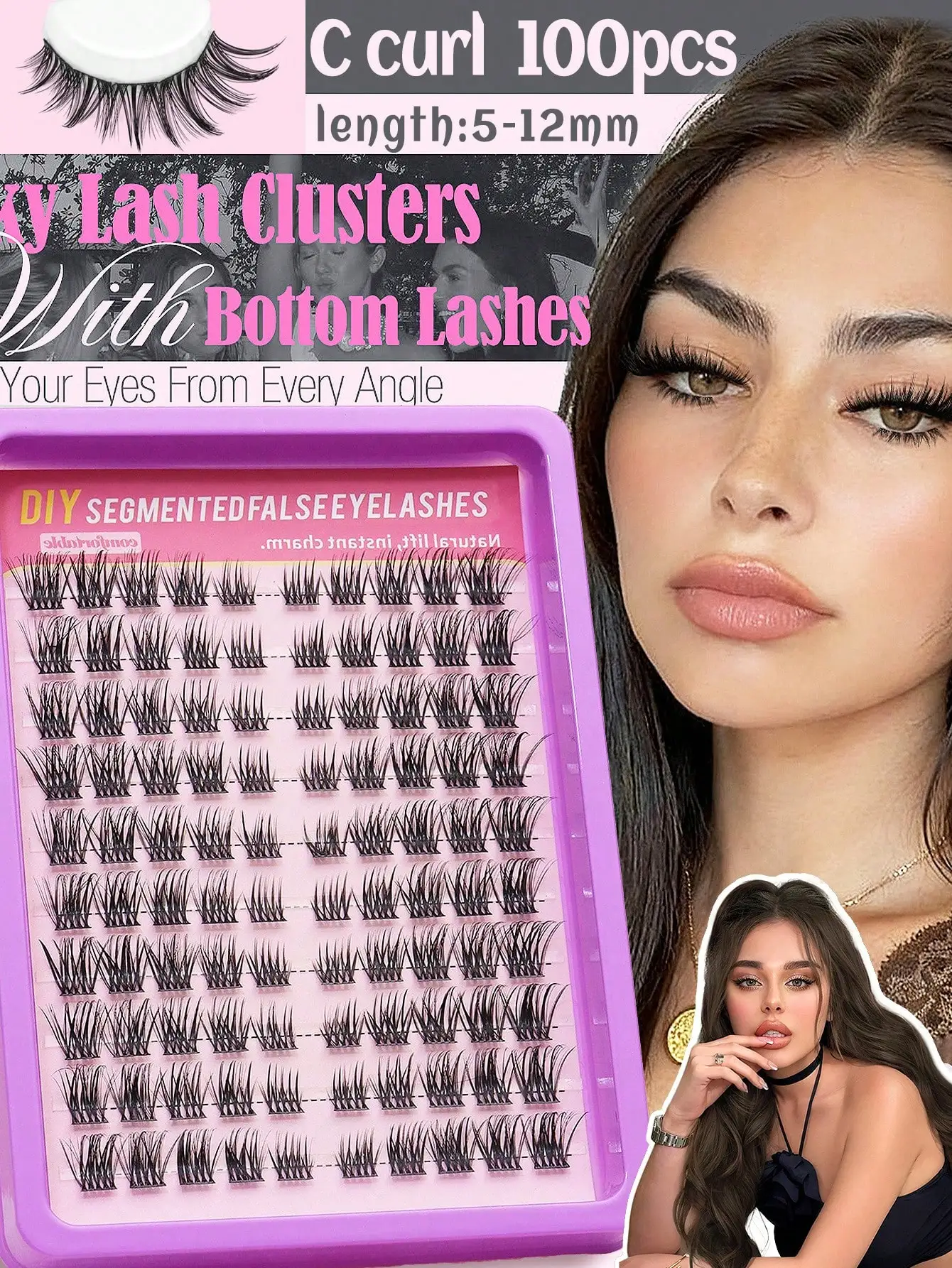 100 clusters of single cluster false eyelashes, soft, 5-16mm mixed length combination, popular eye makeup tool