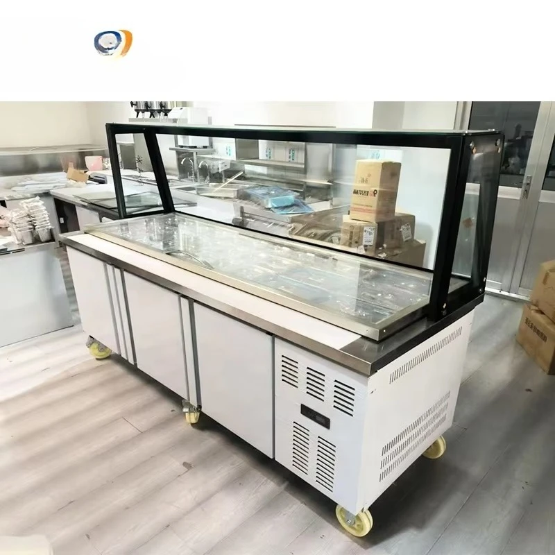 

Single temperature stainless steel slotted table for fresh salad storage wind sandwich salad with refrigerator
