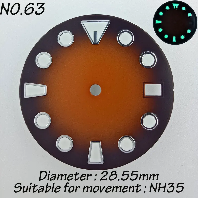 Esfera de reloj NH35 NH36 de 28,5mm adecuada para accesorios de reloj ensamblados de movimiento NH35 NH36, logotipo DIY, esfera luminosa verde