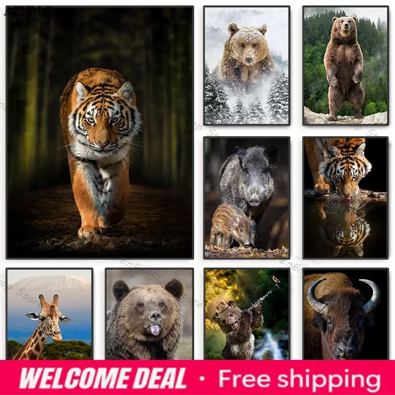 2026  Wild Animal Posters Tiger Brown Bear Bison Wild Boar Canvas Painting and Prints Wall Art Pictures Living Room Home Hall