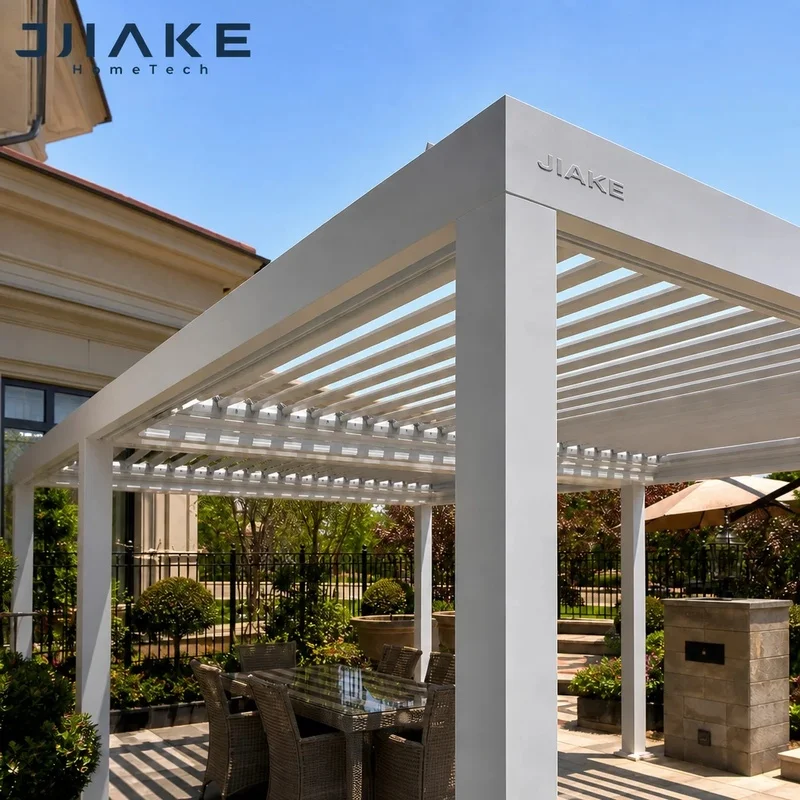 Jiake Retractable Pergola with Motorized Aluminum Louvered Roof Garden Patio, CE OEM Factory