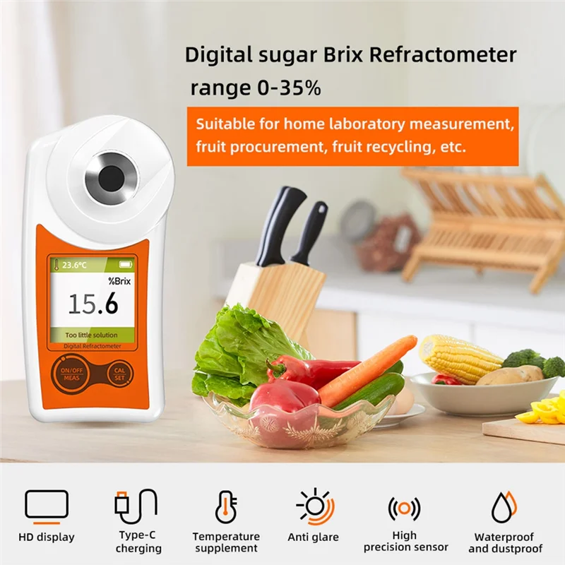 Medidor de azúcar eficiente, medidor de azúcar para frutas, pantalla Digital portátil de alta precisión, índice de refracción, instrumento de detección de azúcar de naranja
