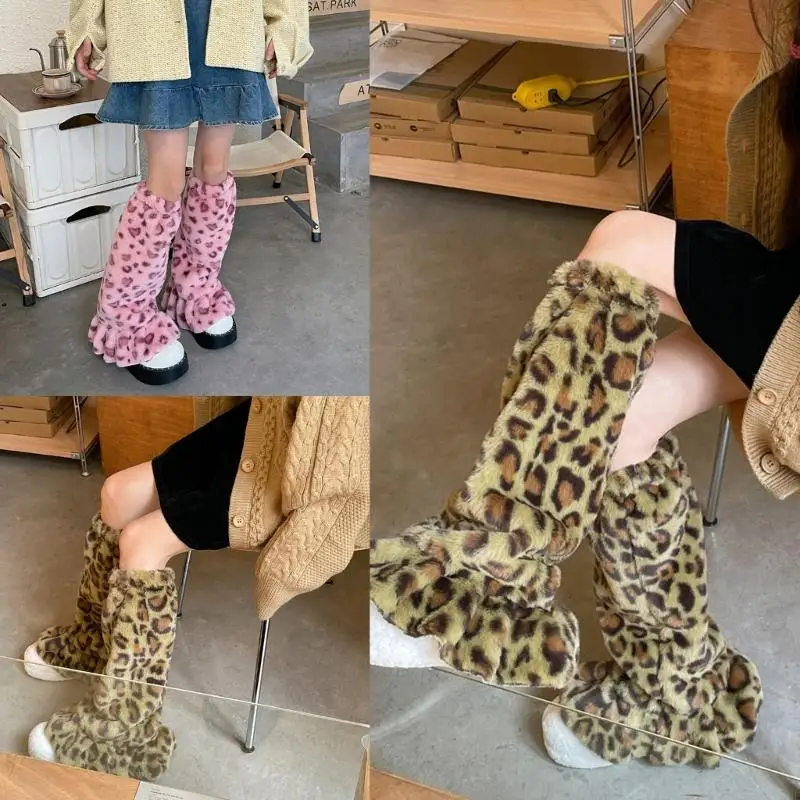 C9GE JK Girls Leg Warmers Harajuku Boot Cuffs Japanese Warm Socks Leopard Sexy Sock Sets Winter Gothic Leg Warmers