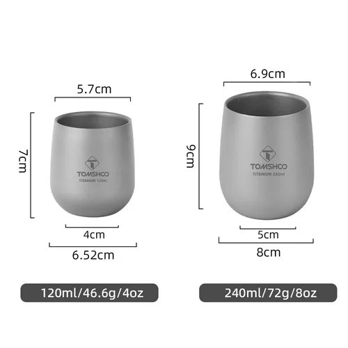 Imagen 2 del producto Tomshoo Taza de titanio Taza de bebida de doble pared aislada Taza de agua de titanio para acampar al aire libre para acampar Senderismo Equipo de camping fresco