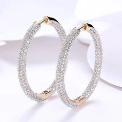925 Sterling Silber 34mm 18 Karat Gold Zirkon Kreis Creolen für Frauen Mode Hochzeits schmuck