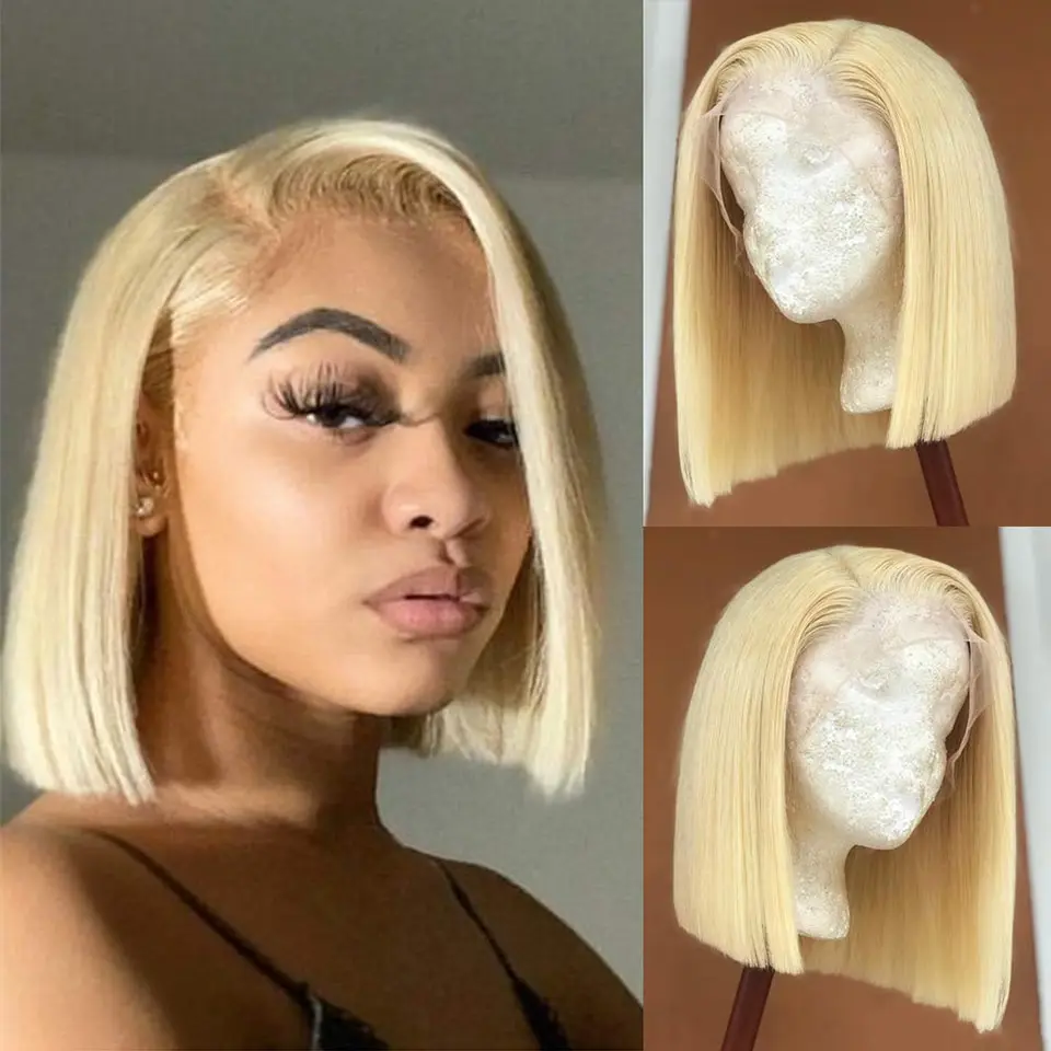 

Soft 613 Blonde Short Blunt Cut Bob Silky Straight Lace Front Wigs For Black Women With Afro Baby Hair Preplucked Daily Cosplay