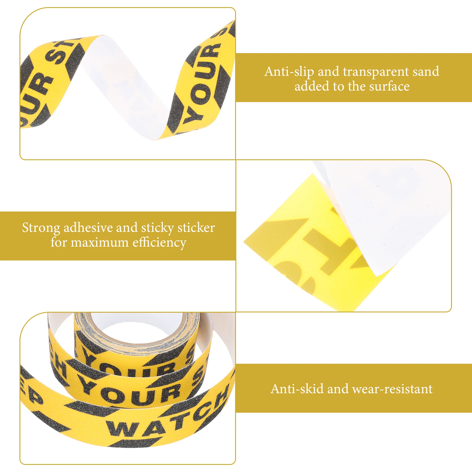2 Rolls Non-slip Adhesive Tape Warning Signs Sticker Outdoor Step Decals Watch Your Step Floor Stickers Anti-slip Stair Tread