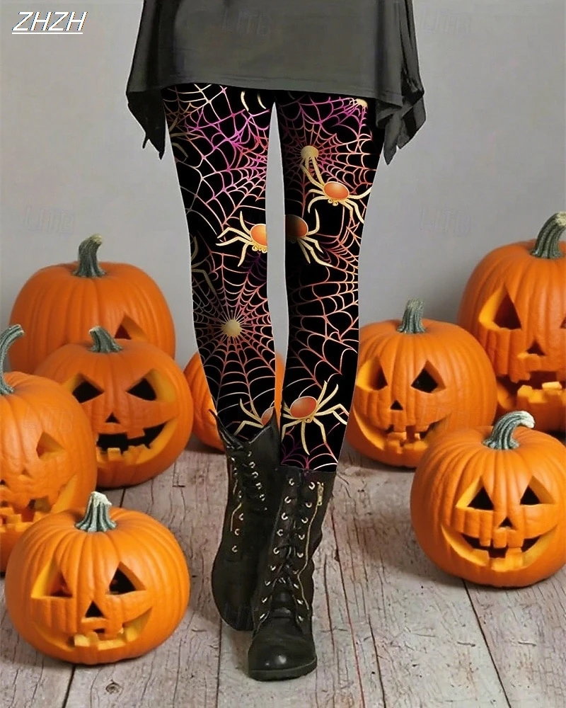 Women's Leggings Halloween Theme Printed Outdoor Pants Polyester Spandex Stretch Elastic Waist,Control Fall Winter Streetwear