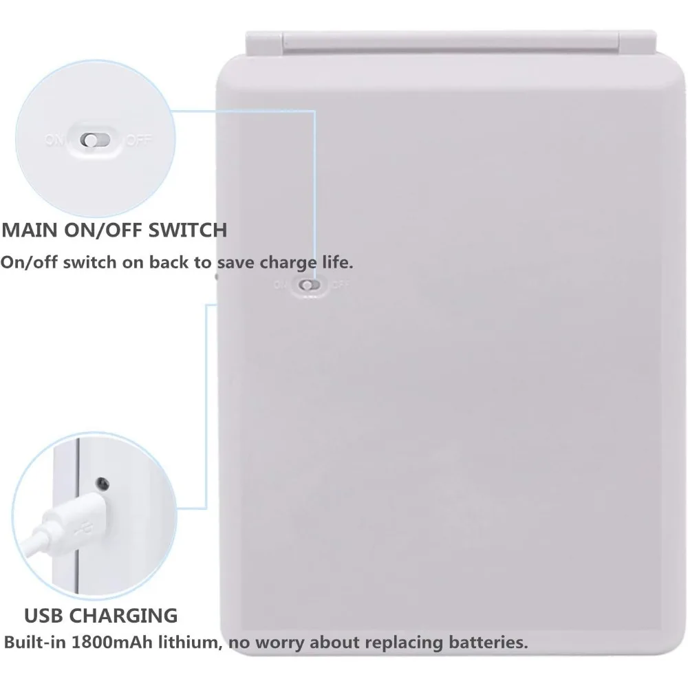 Folding Lighted Makeup Mirror with 72 LEDs 3 Colors Light Modes USB Rechargable 1800mA Batteries Portable Ultra Thin Compact
