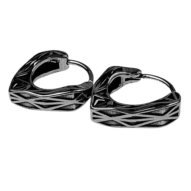 Retro Titanium Steel Angular Checkered Titanium Steel Earrings Personalized Men's Rock Accessories