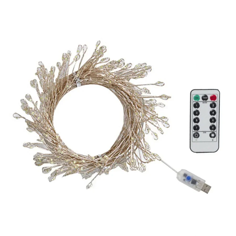 6M 200LEDs Christmas Garland Starry Fairy Lights USB Remote 8 Modes Firecracker Copper Wire String Lights for Xmas Tree Decor