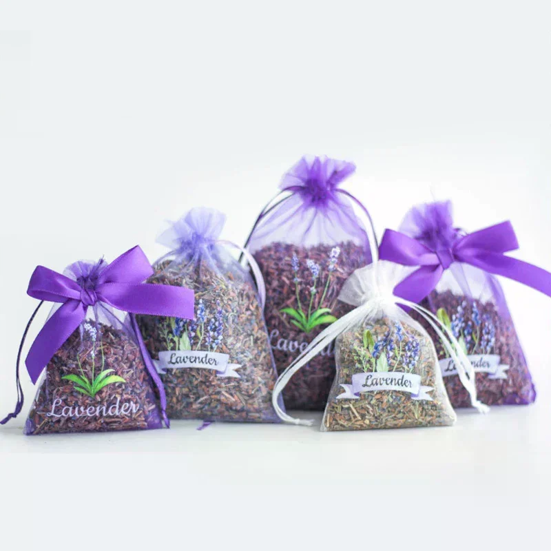 20Pcs Lavender Pattern Drawstring Mesh Bags Dried Flower Herbs Spices Storage Bag Odor-Eliminating Breathable Fragrance Pouches