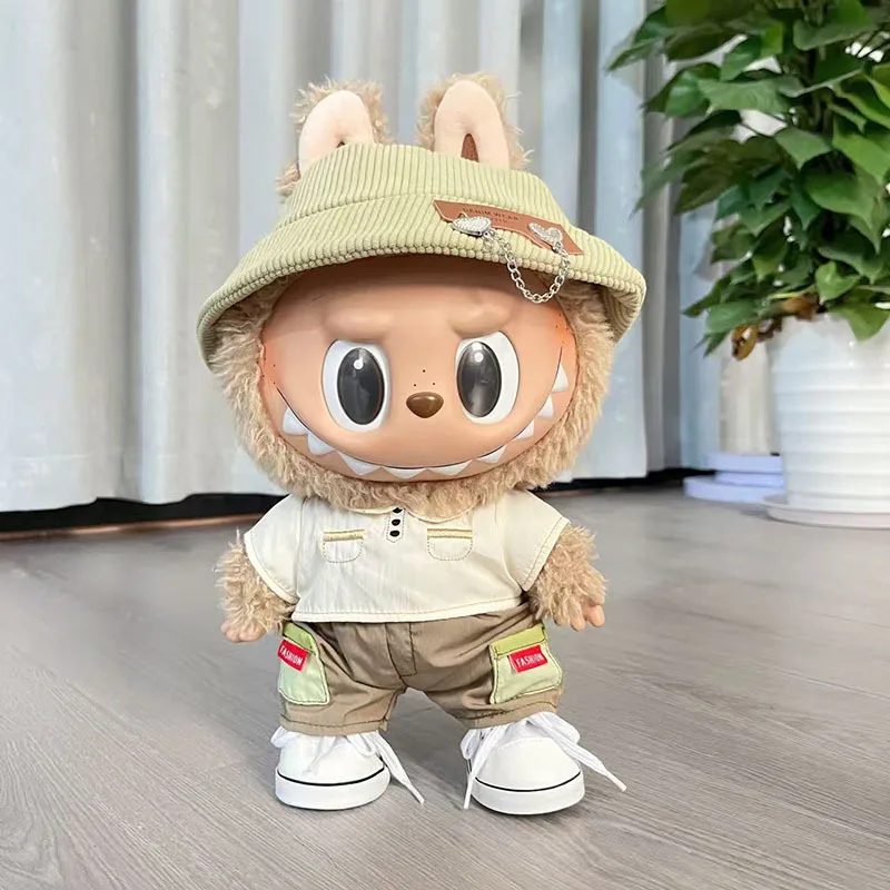 [Alleen kleding] 38cm Labubu speelse set met dubbele zakken, pluche poppenkleding, trekdoekkleding, schattig