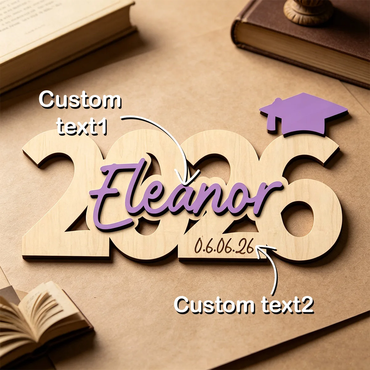 1pc 2026 Graduation Sign, Customized Name and Time, Double-layer Wooden Sign, Home Decoration, Graduation Anniversary Gift