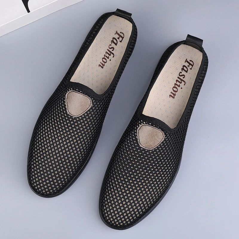 Summer New Hollow Out Casual Shoes Breathable Flat Shoes Men\'s Mesh Shoes Beach Shoes Anti Slip Soft Sole Shoes Men\'s Loafers