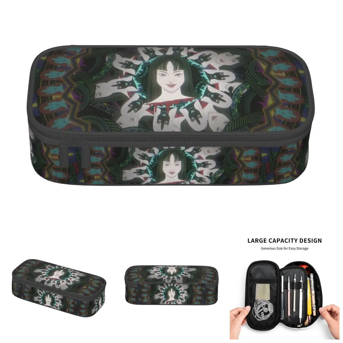 Niedliche japanische Horror-Manga-Junji-Ito-Federmäppchen für Mädchen und Jungen, Anime-Stiftbox mit großem Fassungsvermögen, Schreibwaren-Tasche