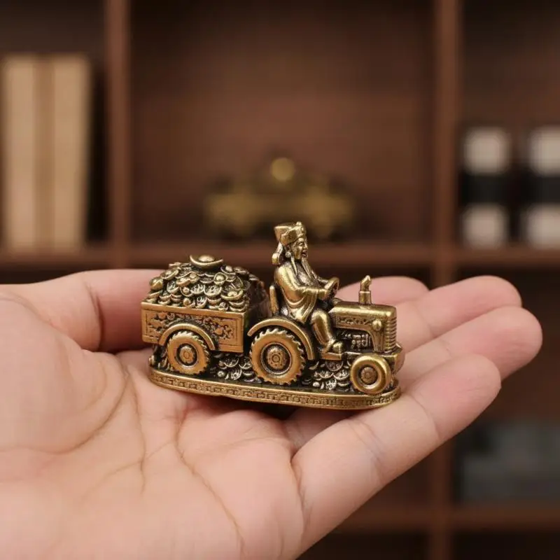 Pure Brass Tractor-Shaped Of Wealth Figurine Zhao Gongming Of Wealth Decoration, Desktop Craft, Copper Ornament