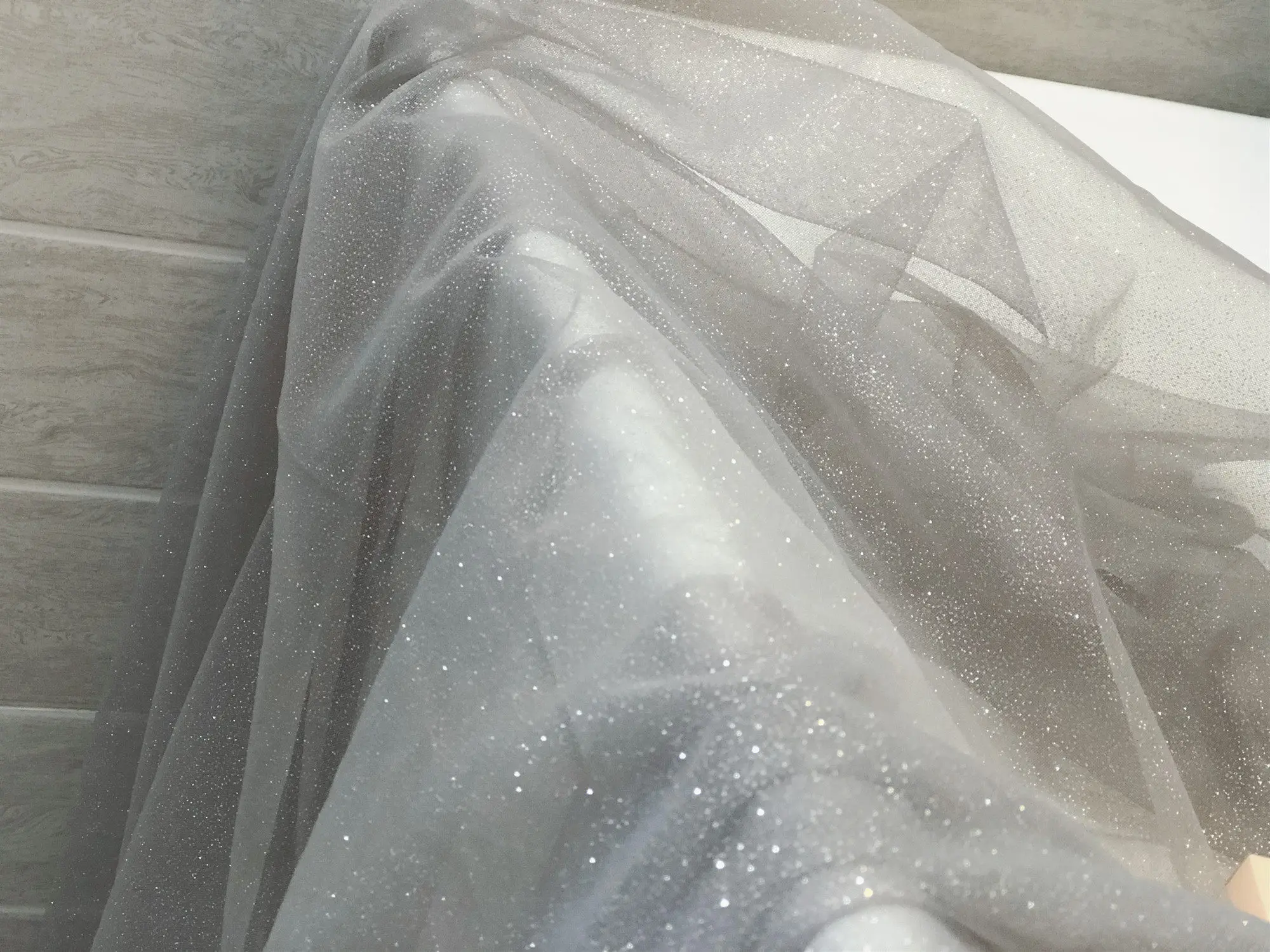 Gray Champagne Bridal Sequined Gilding Bare Yarn Draping Fabric for Wedding Gauze Cloth Fabric