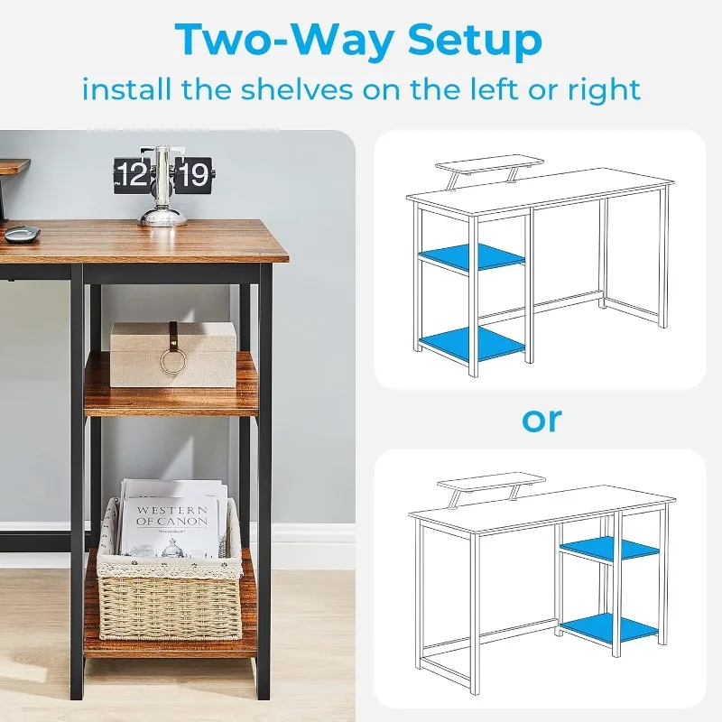 GreenForest Computer Desk with Monitor Stand,47 inch Home Office Desk with Reversible Storage Shelves Modern Writing Study Work