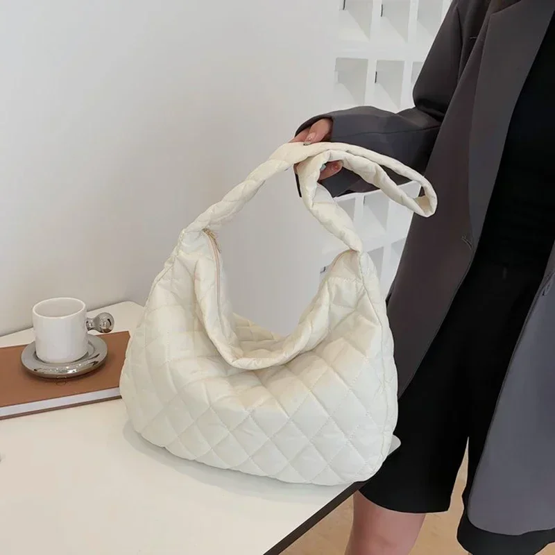 Women's Vintage Nylon Shoulder Underarm Bag Female Casual Waterproof Crossbody Hobo Bags For Lady Quilted Large Capacity Handbag