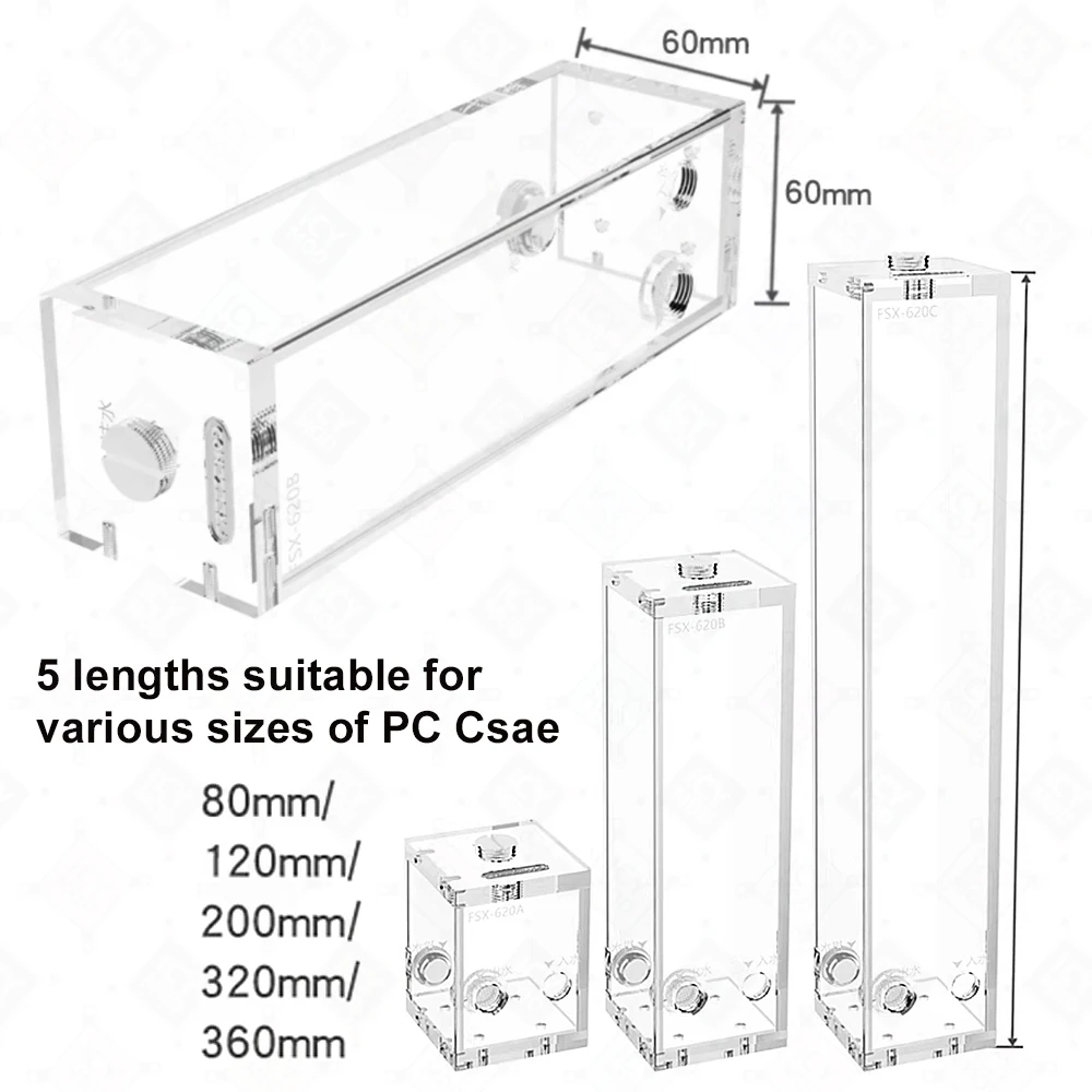FREEZEMOD 80/120/200/320/360mm Square Acrylic Water Tank with Outlet Filter Screen Silver/black Mounting Bracket FXSX-F620