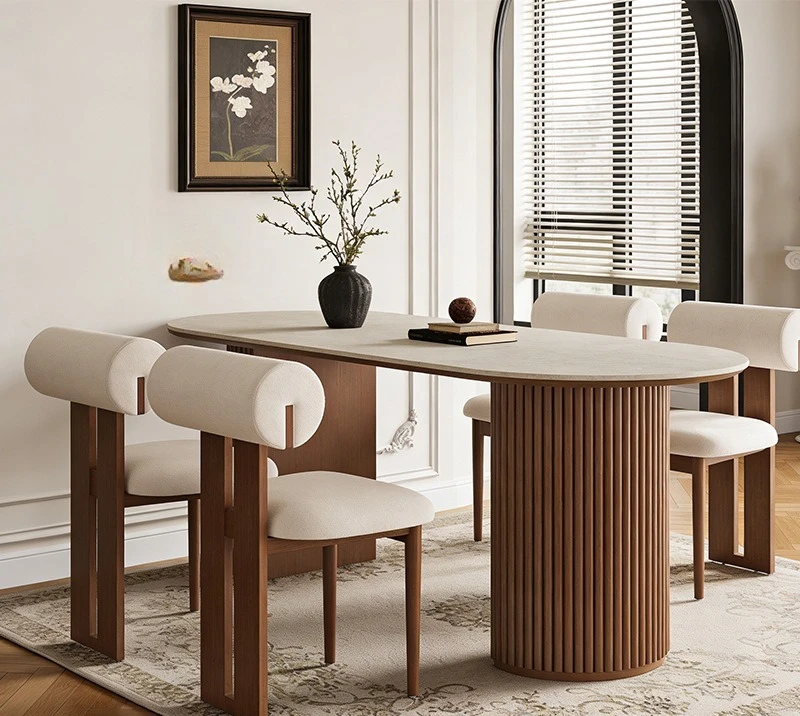 

Modern minimalist French retro travertine calcined stone dining table