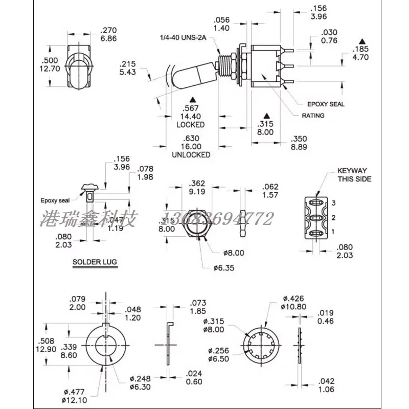 2PCS/LOTS Delaware Q11 3-pin 2-position miniature wired 1MS1TL8B28M1QES-5LD knob switch Rocker rocker with locking pullout lock